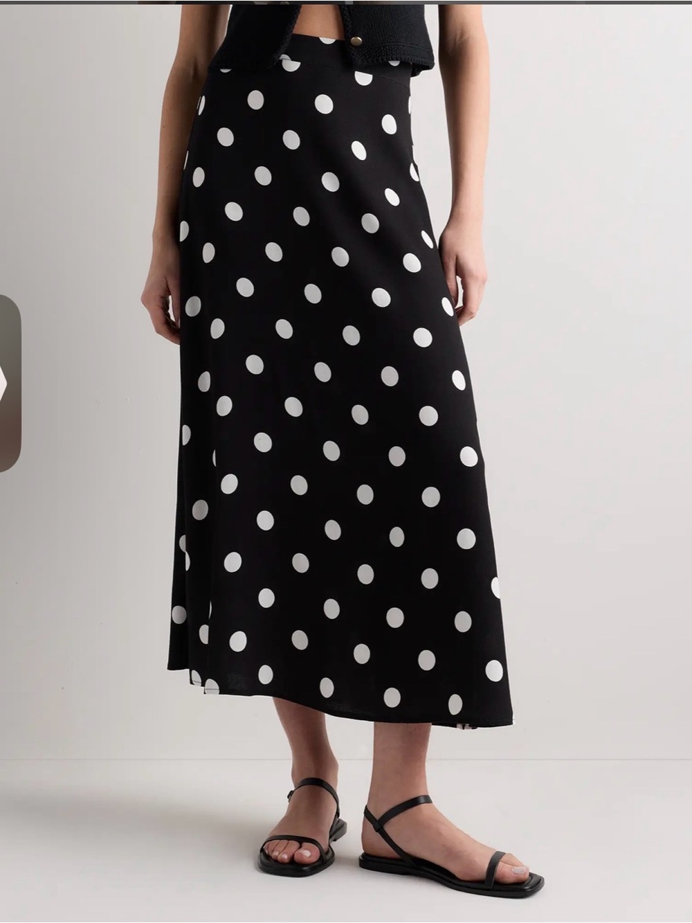 Quince Lightweight Crepe Slip Midi Skirt Large Dot Black White Size S NWT